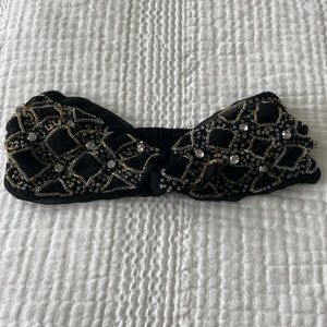 Black chiffon beaded stretch headband, like new